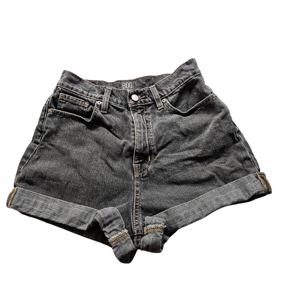 BDG Urban Outfitters Mom High Rise Denim Shorts 28 Black Cuffed Hem Casual